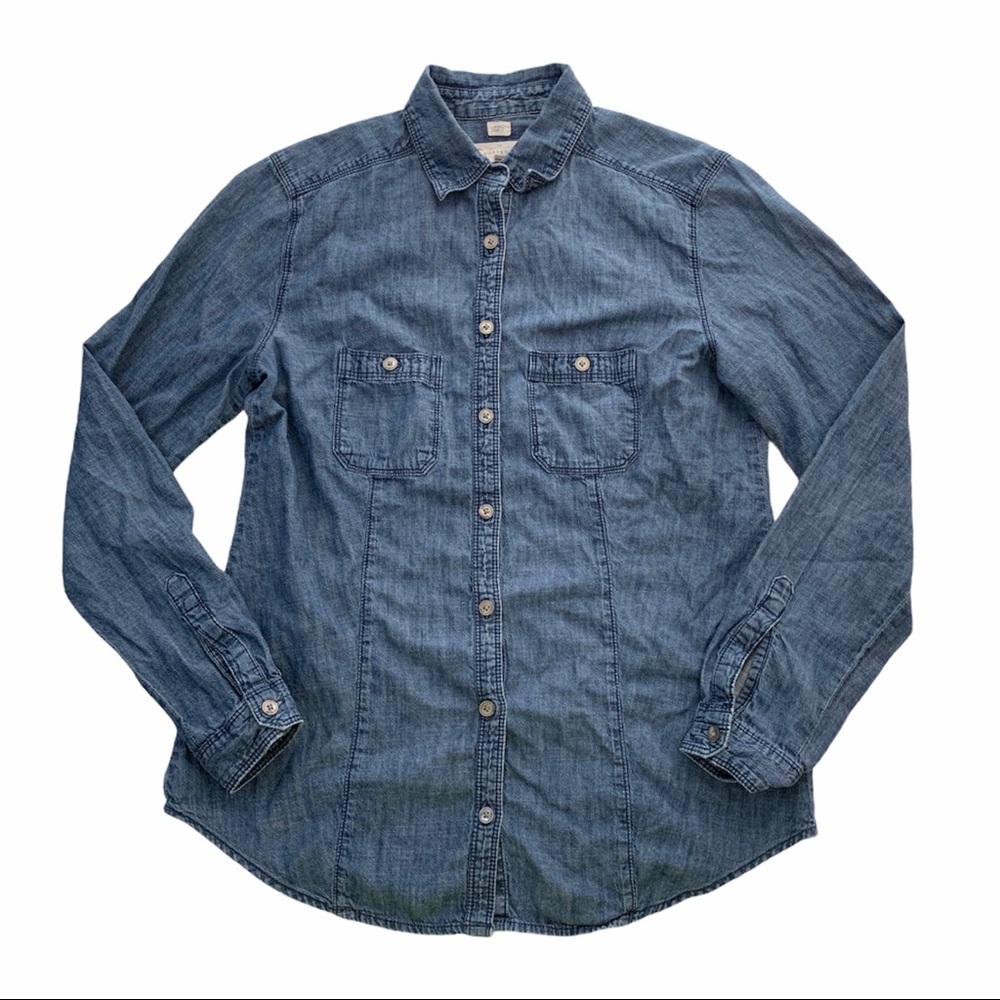 LOFT Blue Softened Button Down Blouse
